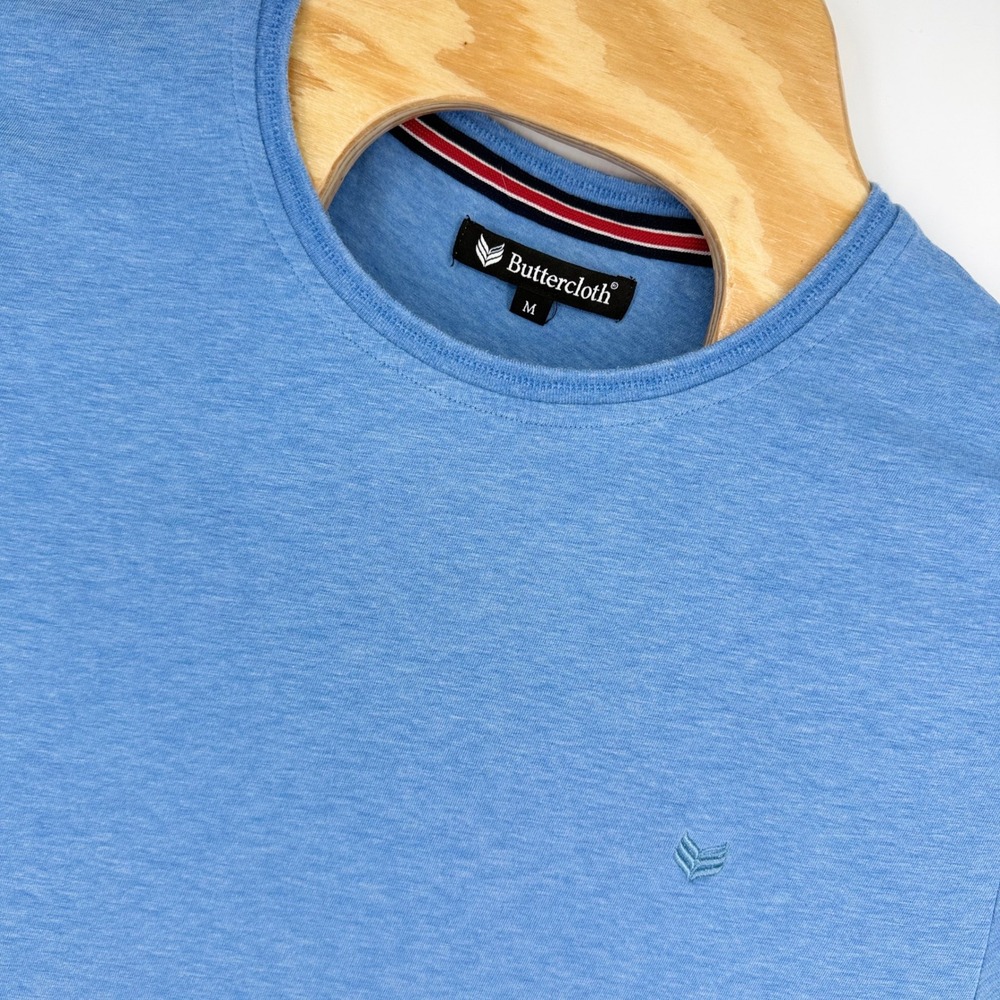 Buttercloth T-Shirt Mens Medium Blue Short Sleeve Cotton Spandex Heathered Tee